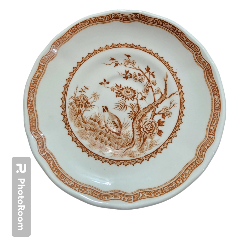 Antique Furnivals 1913 Quail Brown & White Small 4.75” Porcelain Saucer England